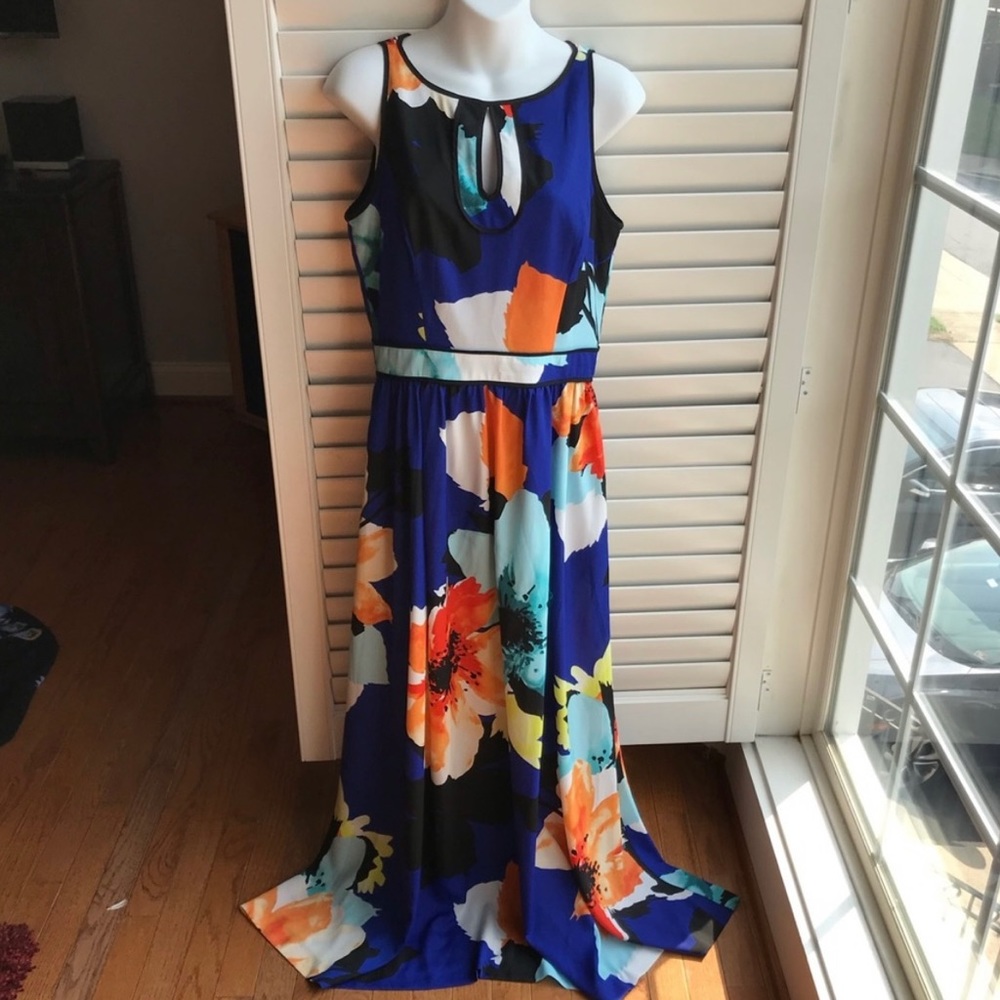 EUC Vince Camuto Blue Orange Floral Maxi Dress Size 6